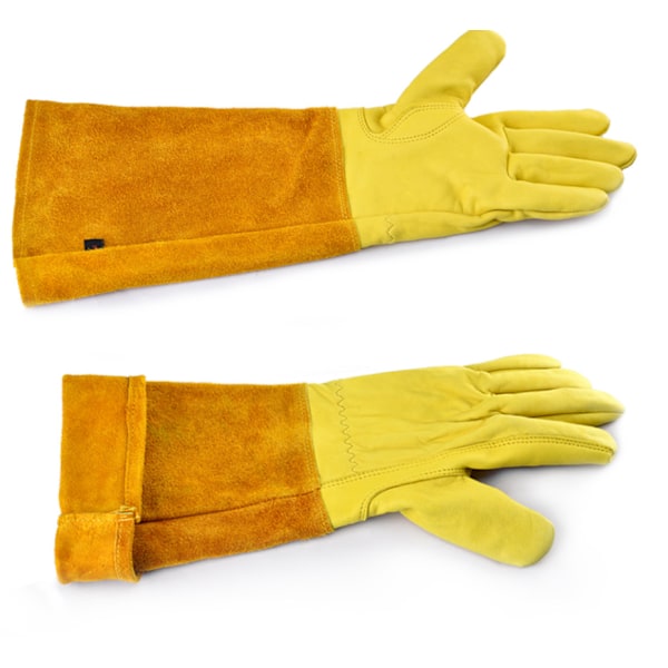 Leder-Gartenhandschuhe mit langem Schlauch zum Pflanzen von Gemüse, Blumen, Blumen arrangieren, Beschneiden, protectde Gartenhandschuhe (Gelb)