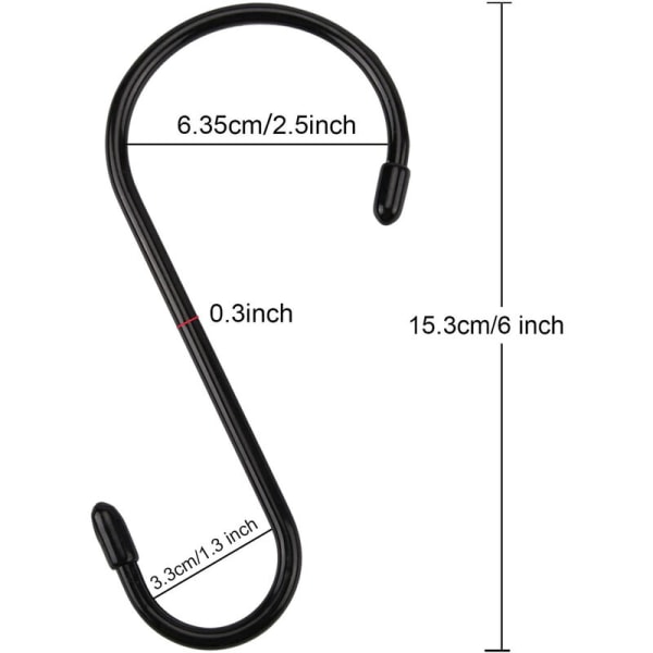 12 stykker 15 cm svart multifunksjonskrok for hjemmet s-formet krok metallkrok, for hjemmekjøkken, toalett, bad