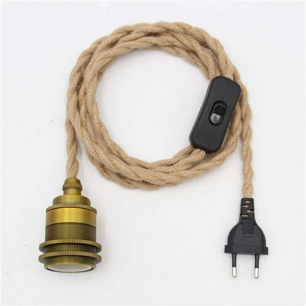 Vintage Hemp Rope Pendel Light Kit med afbryderfatning, DIY E27 enkelthoved hængende kabelledning, gylden bronze