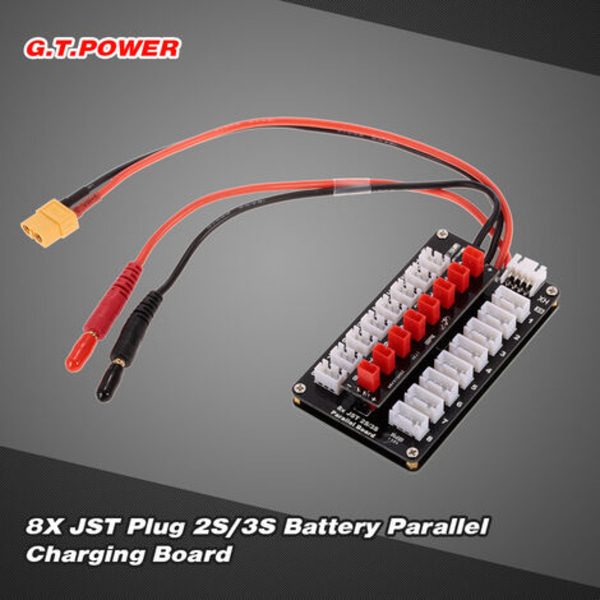 GTPOWER 8X JST Plugg 2S/3S Lipo Batteri Parallelt Ladebrett for Balanselader Modell: Svart