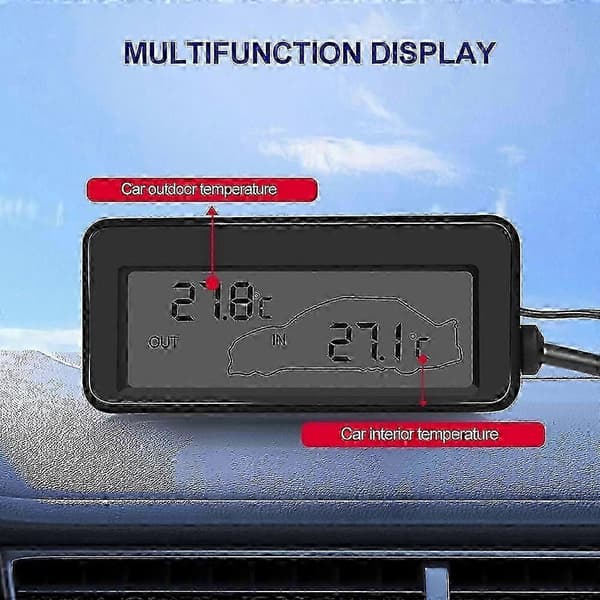 Bil Indendørs/Udendørs Termometer med Sensor Mini LCD Digital Display Temperatur Auto 12V Digital Termometer Praktisk med Blå Baggrundsbelysning - L
