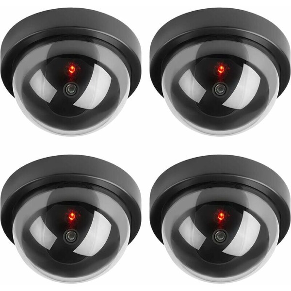 Dummy-kameraer, falskt CCTV-kuppelkamera med LED-blinklys for bedriftsbutikker hjemme, innendørs utendørs bruk (4-pakning),