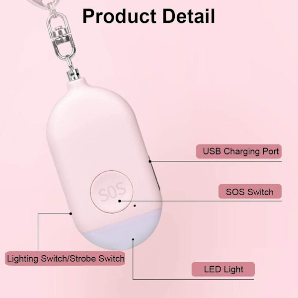 Uppladdningsbar ficklampa för säkerhetslarm (rosa engelsk förpackning),
