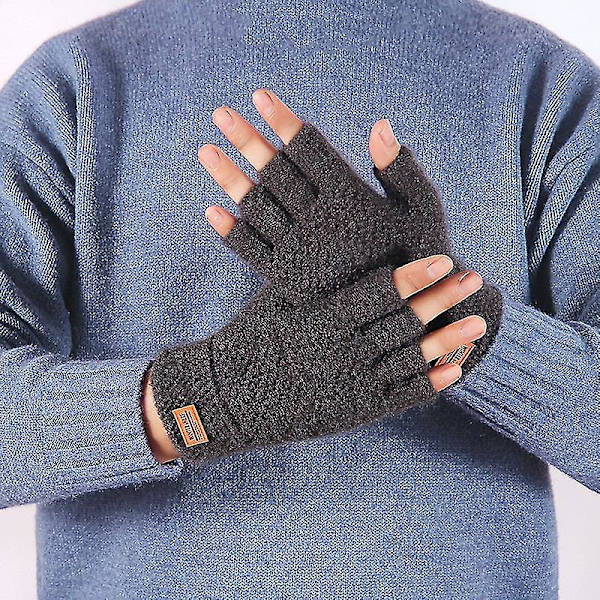 Vinter Fingerless Handskar För Halvfinger Skriva Kontor Stickad Alpaca Ull Varm Läder Etikett Tjocka Elastiska Körhandskar