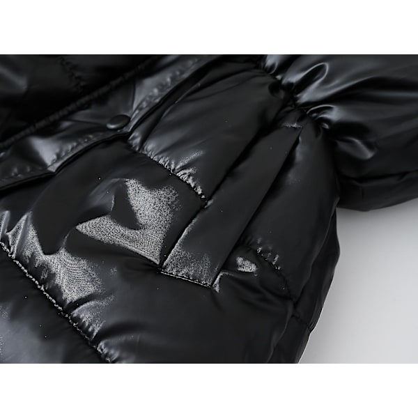 Vadderad jacka för barn Lång krage Vadderad jacka med huva 110cm Black