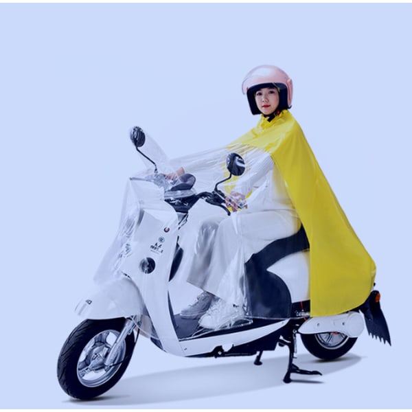 Ingen speil enkelt gult batteri elektrisk bil regnfrakk enkel dobbel motorsykkel kvinne gjennomsiktig lang full kropp stormsikker regnponcho