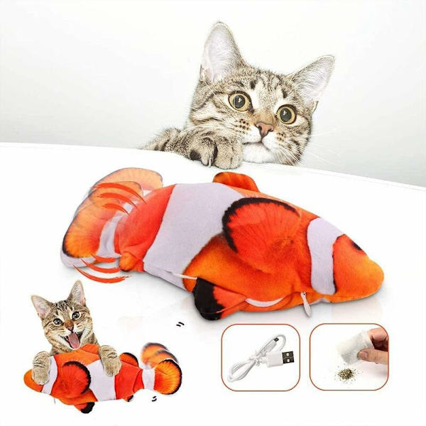Clownfisk husdjur leksak USB laddning simulering fisk rolig katt leksak elektrisk fisk leksak med kattmynta