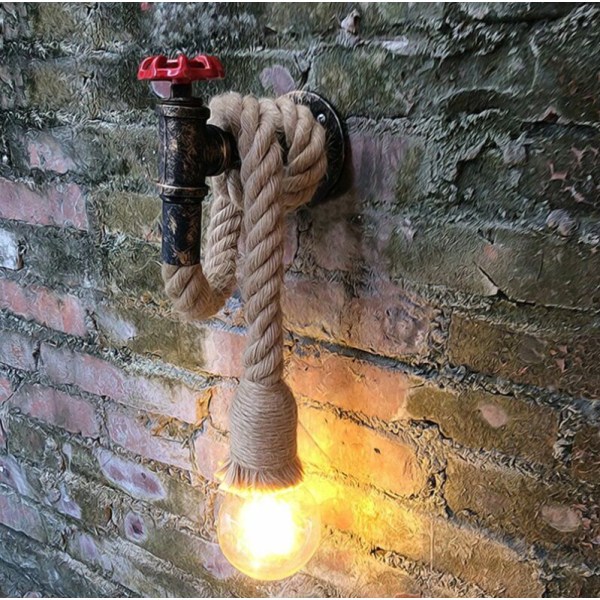 Retro Creative Vandrør Lampe Cafe Restaurant Frisør Tøjbutik Industriel Hamp Rope Wall Sconce,