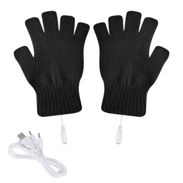 Farfi 1 Par Halvfinger Ribbade manschetter Handvärmare Bra Elastiska USB Elektriska Mjuka stickade handskar för utomhusbruk Black
