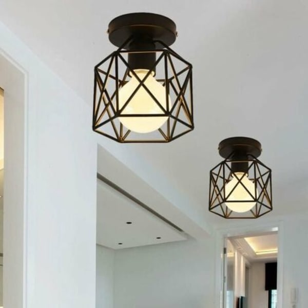 Sett med 3 Retro industriell metall firkantet taklampe i jern, kubebur pendellampe E27 for stue soverom C