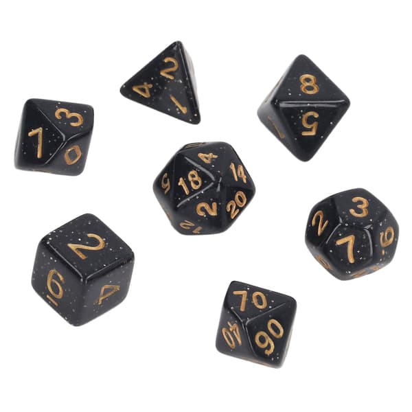 5 sæt flersidede terninger Sæt Guld Nummer Perle Polyhedron terninger til interaktive spil skolematerialer Sort