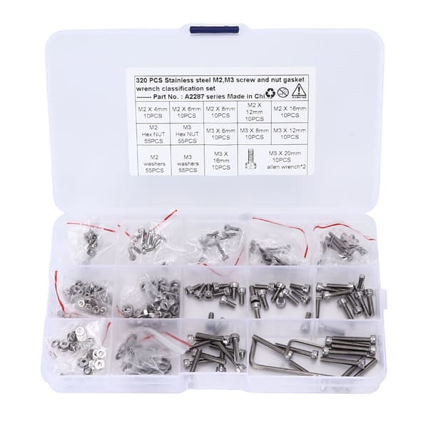 320 stk 304 Rustfritt Stål M2 M3 Hex Bolter Muttere Skiver Sortimentssett for Biler Lastebiler