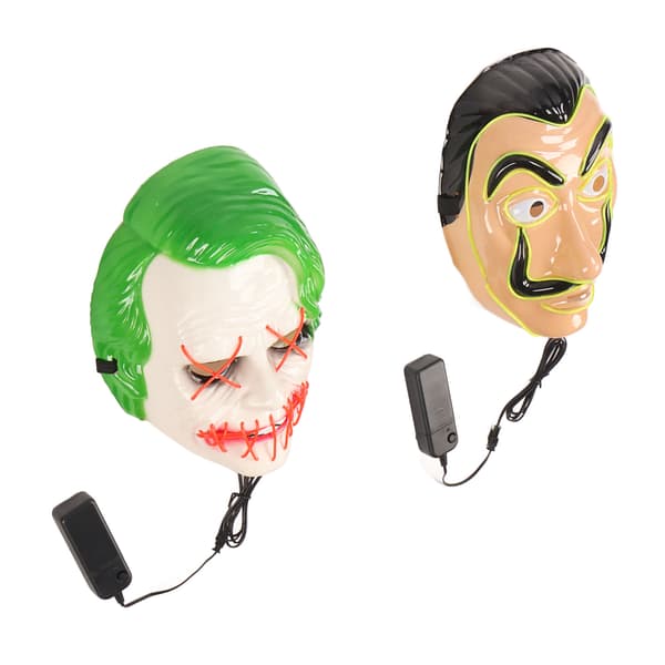 2 stk LED-ansiktsmaske 3 lysmoduser EL Sikker Komfortabel Lysende Halloween-ansiktsmaske for fest