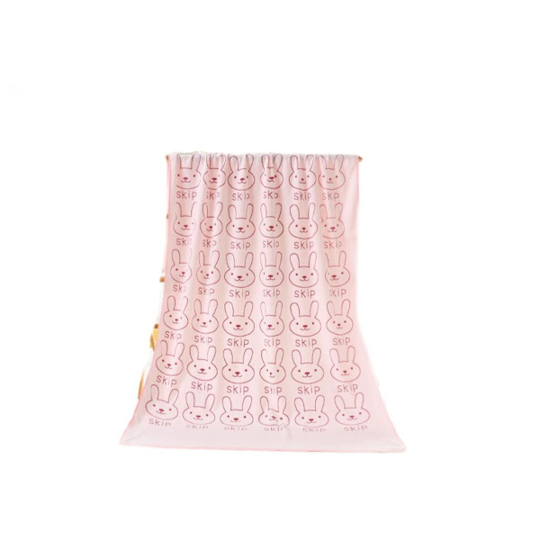 Mikrofiberbadehåndkle 70*140 Absorberende tegneserietrykt mykt vanlig preget badehåndkle for voksne (lyserosa kaninhode)