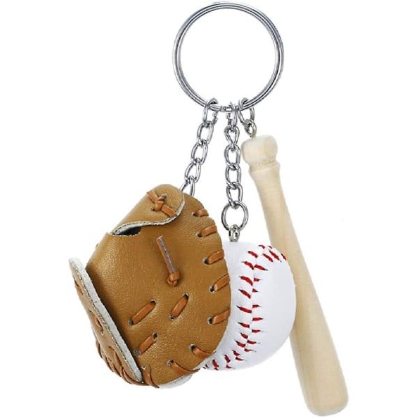 Baseball nøkkelring for gutteskinn for menn, inkludert lue og flaggermus, trenergave Brown