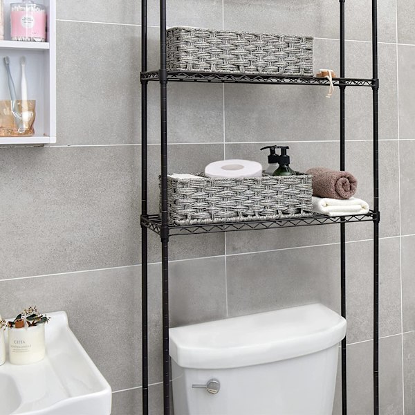 Toiletbakke tanklåg, flet-opbevaringskurv, sæt med 2 vandtæt arrangørkurv til badeværelse, Grå arrangørkurv til badeværelse