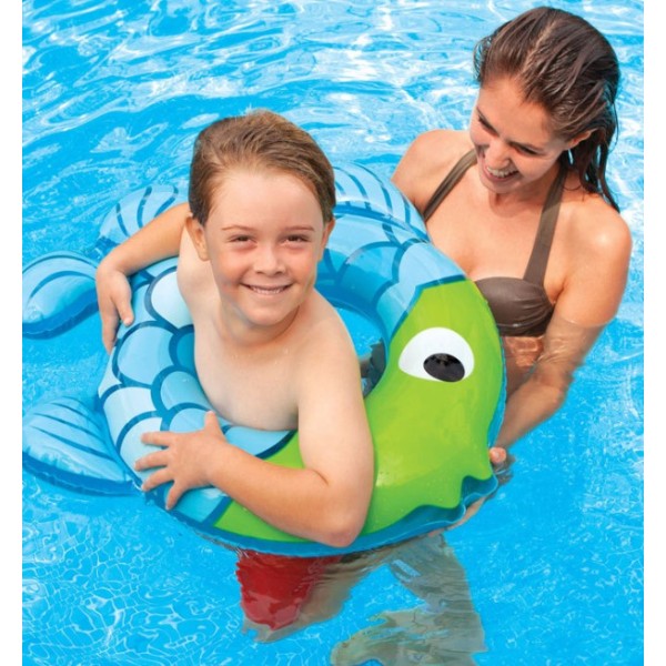 Oppblåsbar svømmering Fiskeformet redningsbøye for barn vannleker (23 cm blå)