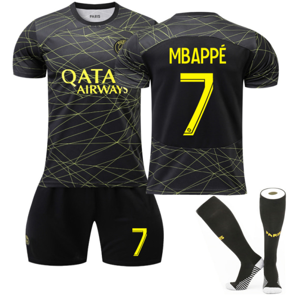 Fotballsett Fotballdrakt Trenings-T-skjorte for nr. 7 Mbappe Black kids 24(130-140cm)