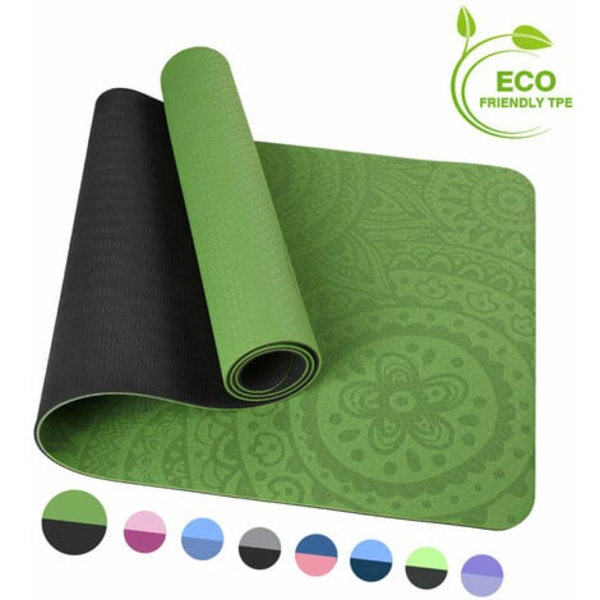 TOMSHOO TPE Yogamåtte 183*61*0,6cm (med nettaske), mørkegrøn + sort
