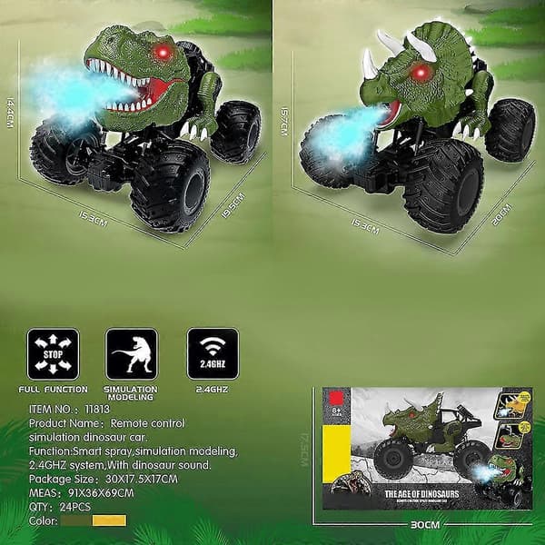 Fjernkontroll Dinosaur Bil Drift Lastebil Med Smart Spray Fulde Funksjoner For Gutter Yellow A