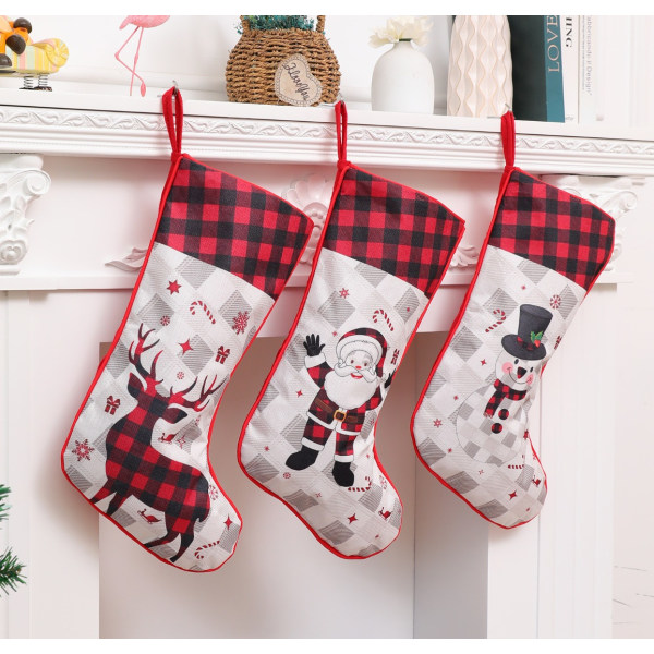 Store plaid sokker juledekoration (julemanden sokker + jule elg sokker),