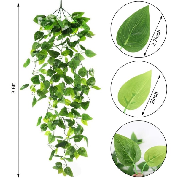 2 stk hængende kunstige planter 90 cm falske efeu vinstokke Falske efeu blade til væg, soveværelse, gårdhave, indendørs udendørs, hjemmehylde