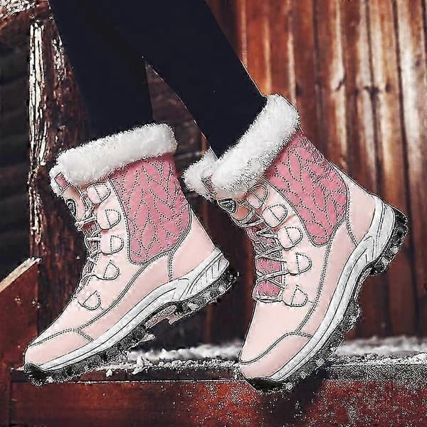 Vattentäta snökängor för kvinnor med pälsfoder och halkfri sula pink 36