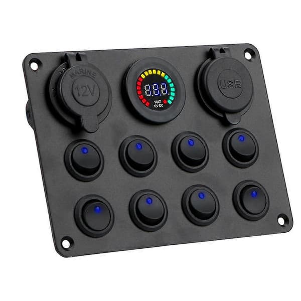 24V 12V Afbryderpanel 8 Knapper USB Opladere Afbryder Lysvippe 15A Sikringsblad Tilbehør Til Bil Lastbil Båd Campingvogn Blue