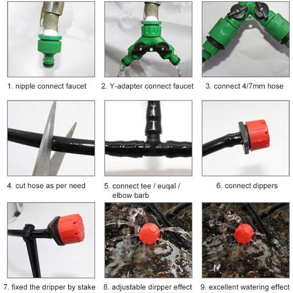 Drypvandingskit, Have Micro Drypvandingskitsystem med justerbar dyse, udvidelig sprinklerslange til grøn