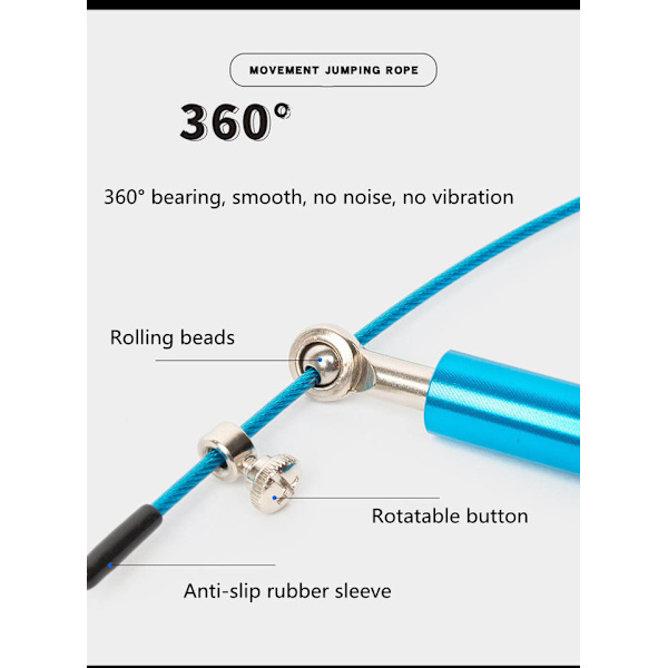 Speed ​​​​​​Jump Rope - 360° vridbart kullager - Justerbart rep med stålbelægning - Anti-hophandtag i aluminium - Fitness