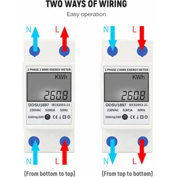Digital Elektrisk Din-skinne Enfase energimåler Elektrisitetsmålere Ett sekund ledningsfase flerfunksjonselektrisitet M