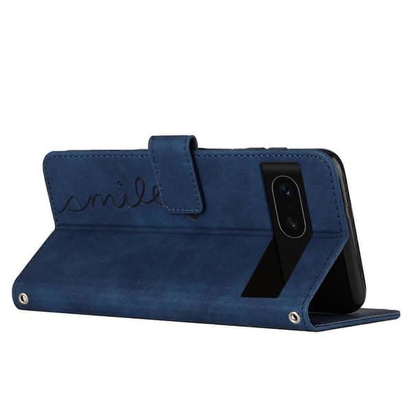 Hudfølelse Hjertepræget Læder Telefoncover med Lang Snor til Google Pixel 8a Blue