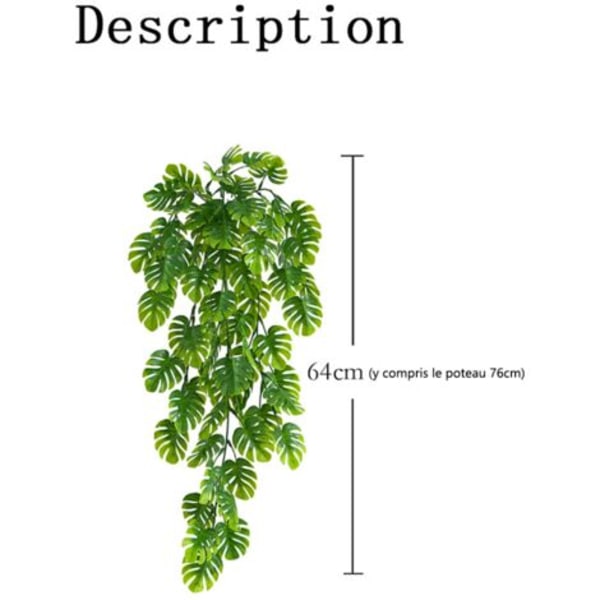 Kunstige tropiske palmeblade, 64 cm palmebladplante (76 cm inkl. stang) Hængende bladvinplanter til væg
