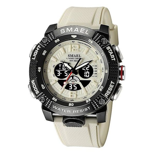 2023 Nya Sportklockor Herr Smael Vattentät Analog Digital Quartz Armbandsur Man Mode Stoppur Alarm Clock 8058 Man Watch Khaki