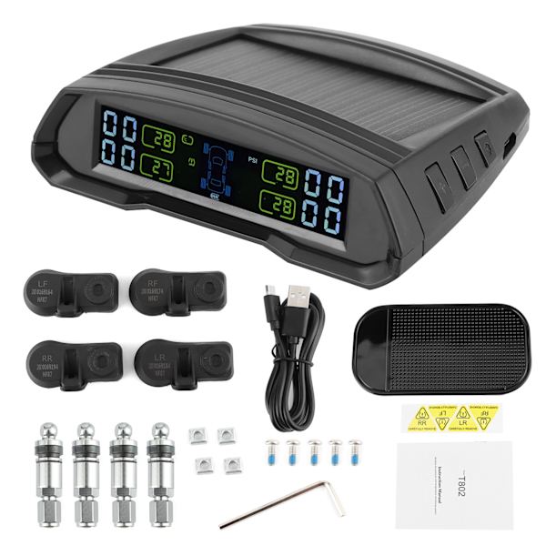 Trådlös Däcktryckslarmmonitor Sol-/USB-ström TPMS Digital LCD-display Sensor
