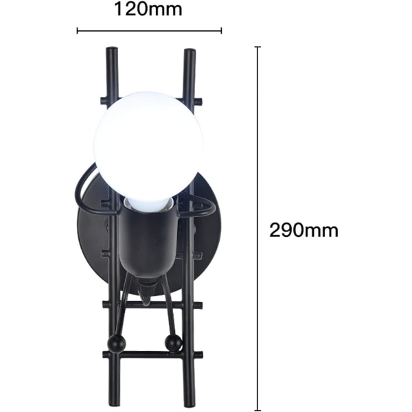 Humanoidi sisäseinävalaisin E27 Moderni teollisuusseinälamppu Yksinkertainen tyylinen seinävalaisin olohuoneeseen käytävään makuuhuoneeseen 220 V polttimo ei sisälly (musta),