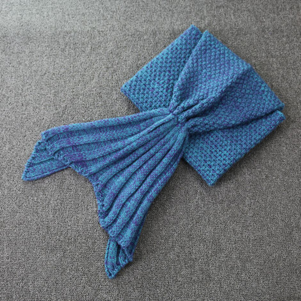 Mermaid Tail filt Varm stickad ullfilt, sjöblå, 90*50cm