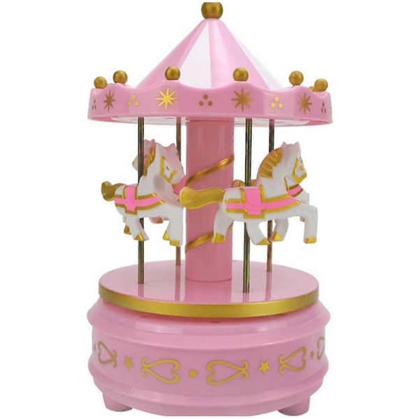 [HT]1 stk Luksus Karusell Musikkboks 4 Hester Roterer Rotasjon Rosa Pink