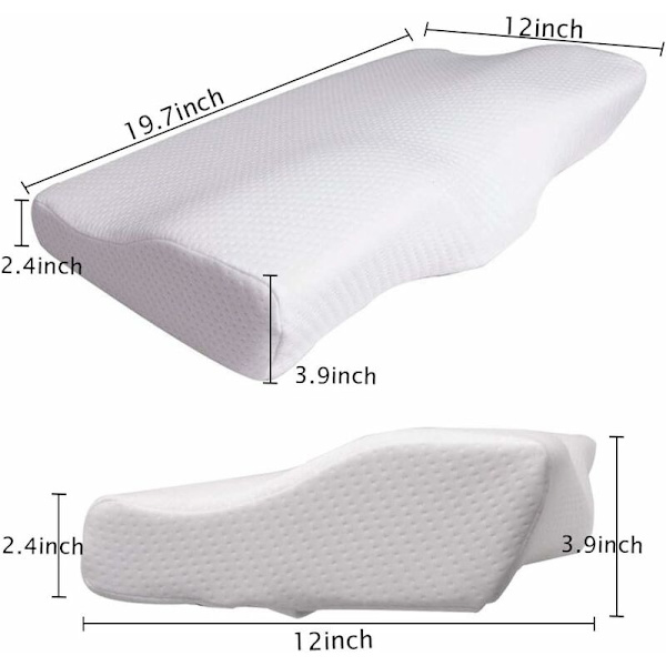 Vit (polyestertyg) 61 x 35 x 11/6,5 cm fjärilsnackstöd för rygg, sidosömn, gratis tvättbart cover standardstorlek,