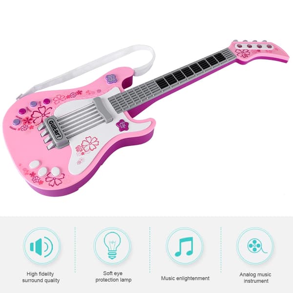 Rosa Barnbasgitarr Leksak Med Lampor Multifunktionellt Musikinstrument För Barn