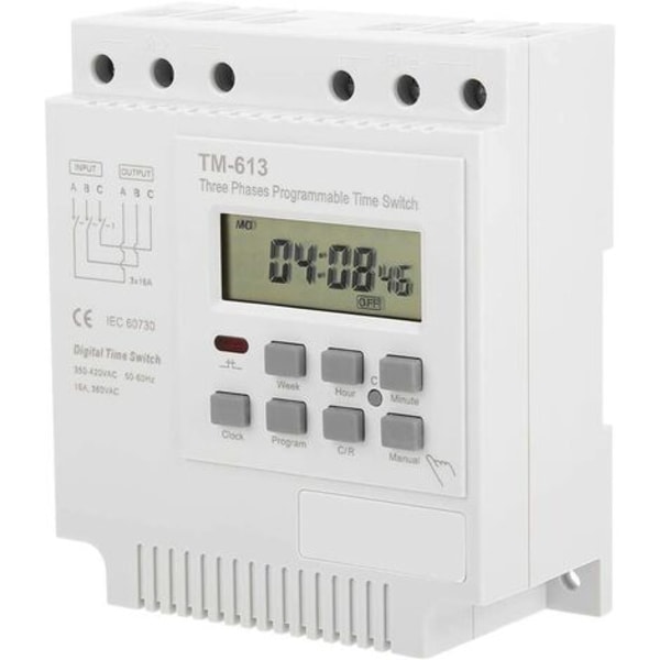 TM-163 Programmerbart tidsrelæ 380V/50-60Hz 16A Ugentligt relæ Power Timer Switch Trefaset Timer Switch Smart Digital C