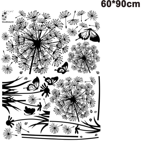 Eksplosiv svart løvetann blomst miljøvennlig veggklistremerke svart løvetann og sommerfugl som flyr i vinden veggklistremerke,