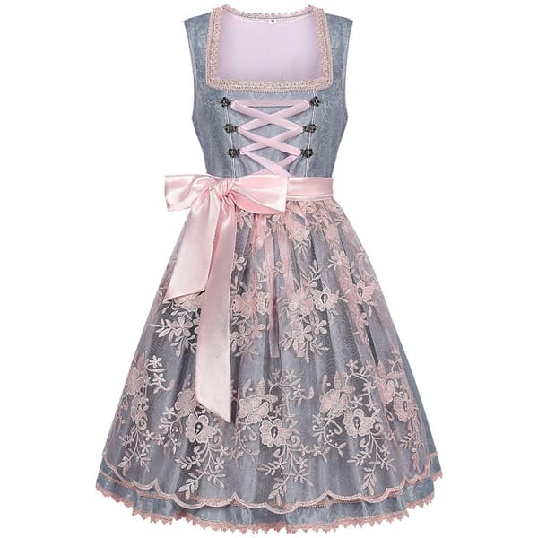 Dame Oktoberfest Dirndl Kjole, Bayersk Kostume med Forklæde, S-XXL Grå Gray S