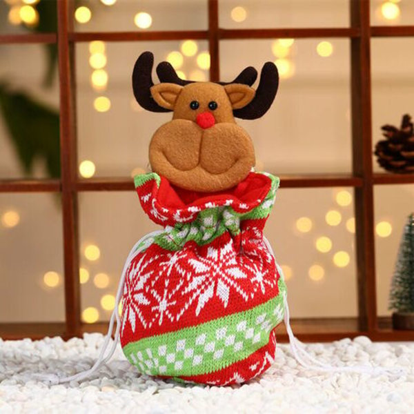 3 stk julegodteripose strikket snøring Gaveposer Julenissen Snowman Gjenbrukbar pose Kaffebønneoppbevaringspose Eplepose