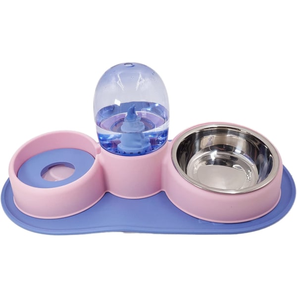 Kaksikulhoinen automaattinen vedenannostelija pienille lemmikeille ja kissoille Vesiautomaatti vesipullolla ja syöttölaitteella pieni koirasarja