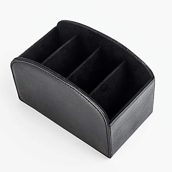 Retro Leather Series Vardagsrum Office Fjärrkontroll Box Finishing Desktop Storage Box (svart)