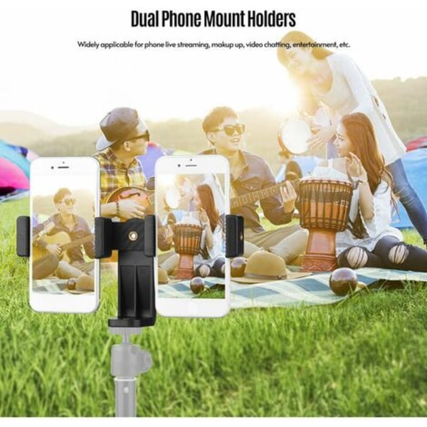 Dobbel telefonholder Stativmonteringsadapter Horisontal og vertikal fotografering for telefon Selfie Video Live Streaming Chat, Mo