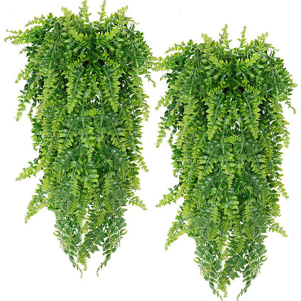 2 stk simulering grøn plante persisk blad væghængende plast rattan blomster og planter dekoration til hjem og have d