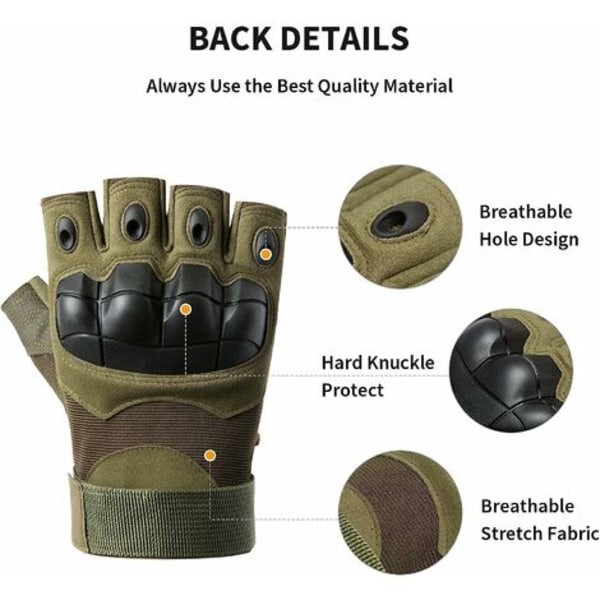 Huntvp Tactical Half Finger Gloves Miesten Naisten Ulkourheilu taisteluun, Armeija, Moottoripyörä, Paintball, Naamiointi, XL
