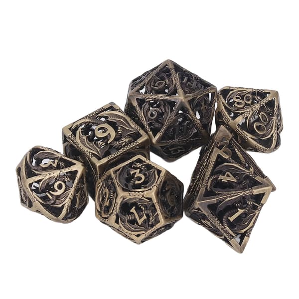 7 st. Koppar Tärningar Set Polyhedral Ihåliga Klara Nummer Balansering Bordsspel Tärningar för Rollspel